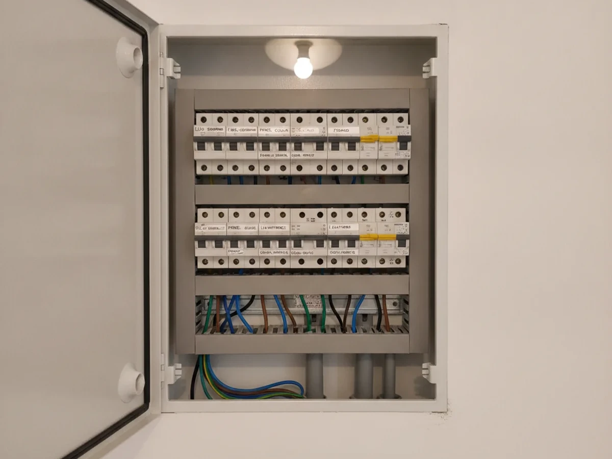 Elettricista al lavoro su quadro elettrico a Roma